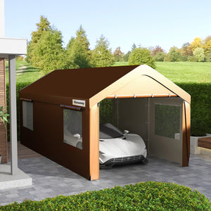 English Elm Outsunny 10x20 Portable Carport Galvanized Steel Frame Uv Canopy with Ventilated Windows W2225P229100