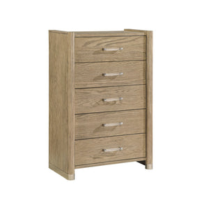 English Elm Sarai Solid Wood Chest with Spacious Drawers, Acrylic Bar Handles and Metal Detailing for Elegance Brown 36 L x 21 W x 52.3 H B201P391230