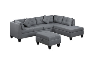 English Elm 104.5" Upholstered Sofa Chaise & Ottoman Gray - Coin-Spring Cushions, Storage Ottoman, Solid Wood Frame W2297S00018