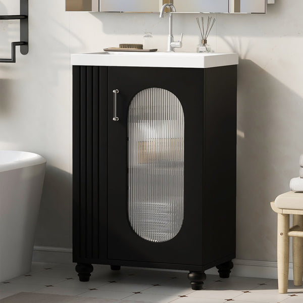 English Elm 20" Matte Freestanding Bathroom Vanity Ceramic Sink Mdf Cabinet Open Side Shelf Black N725P364206B