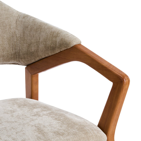 English Elm Indoor Chenille Upholstered Arm Dining Chairs Set of 2 with Bentwood Teak Frame N779P370761O
