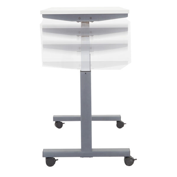 OSP Home Furnishings Ht Pneumatic Height Adjustable Standing Desk with Steel Frame and Locking Casters Wht 48X24 PHAT2448W7