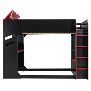English Elm Full Size Loft Bed with Rgb Lighting Desk Drawers Hanging Rod Teen Bedroom Red LT000288AAJ-1