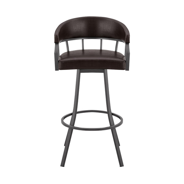 English Elm Velisse 30" Swivel Bar Stool - Stylish Brown Faux Leather & Java Metal Frame For Modern Comfort B2736P268612-GIGA