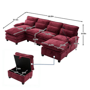 English Elm United We Win 106" U-Shape Sectional Sofa - Comfy Chenille Couch With Usb Ports, Storage Ottoman & Pillows W1568S00235-GIGA