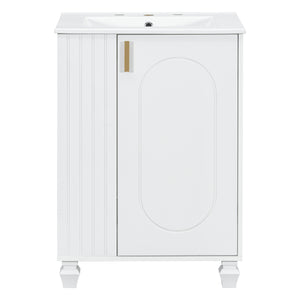 English Elm Christopher Knight Home® - 24" Retro Bathroom Vanity with Ceramic Sink, Solid Wood Frame, Soft-Close Door, Ample Storage White N759P293645K