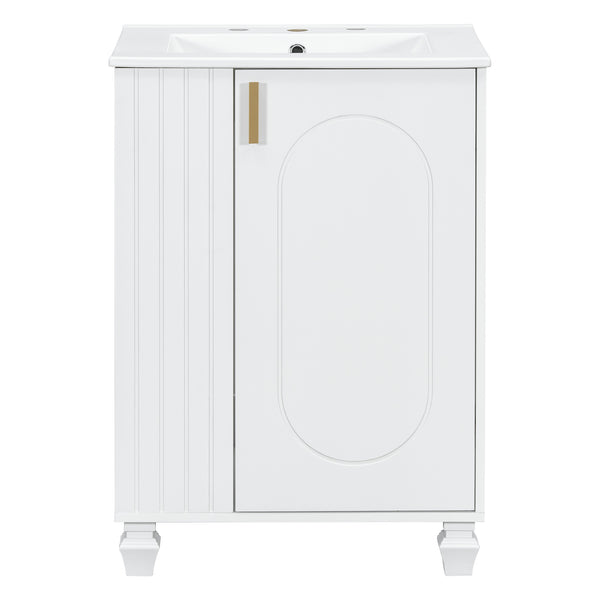 English Elm Christopher Knight Home® - 24" Retro Bathroom Vanity with Ceramic Sink, Solid Wood Frame, Soft-Close Door, Ample Storage White N759P293645K