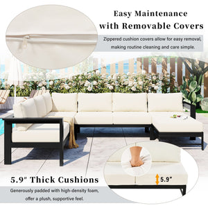 English Elm U_style Outdoor U-shaped Sectional with Iron Frame and Ultra Thick Foam Patio Seating WY000478AAA