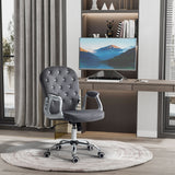 English Elm Vinsetto Velvet Home Office Chair, Button Tufted Desk Chair With Padded Armrests, Adjustable Height and Swivel Wheels, Dark Gray