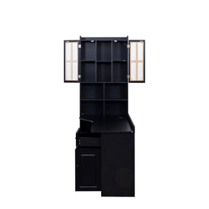 English Elm L-Shaped Corner Computer Desk with Hutch & Drawers, Space-Saving 2-in-1 Design and Ample Storage Black W331S00170