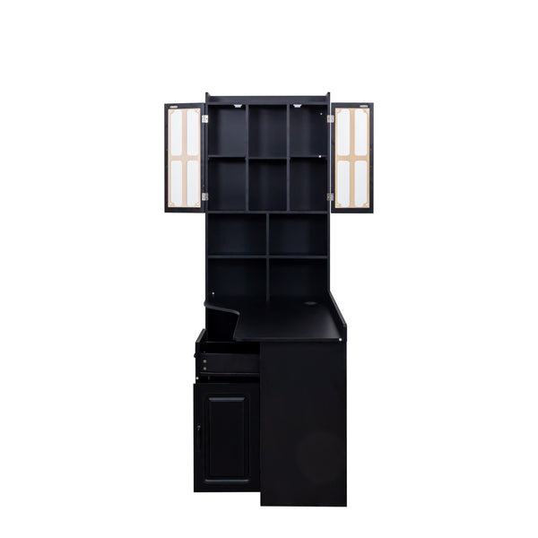 English Elm L-Shaped Corner Computer Desk with Hutch & Drawers, Space-Saving 2-in-1 Design and Ample Storage Black W331S00170