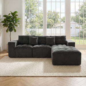 English Elm 101" Modular Cloud Sectional Corduroy Upholstered Sofa Reversible Chaise Living Room Gray W1170S00056