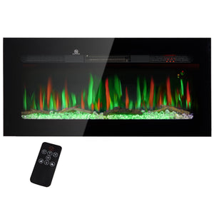English Elm HOMCOM 36" Electric Fireplace Heater with Remote, 1500W Wall/Recessed Mount, Realistic Flames Black W2225P249833