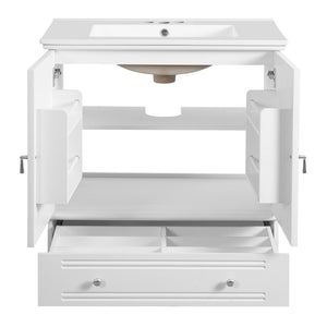 English Elm 30" Modern Bathroom Vanity with Ceramic Sink, Solid Wood Frame, Soft-Close Drawer & Adjustable Shelf White N710P293306K