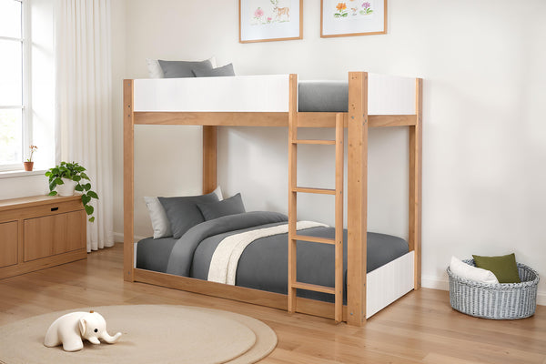 English Elm Contemporary Twin Over Twin Bunk Bed With Lock Joint Side Rails - Stylish White Finish For Kids' Rooms B2741S00689