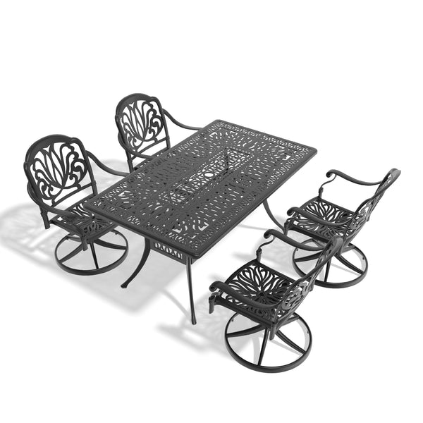English Elm 5-Piece All-Weather Cast Aluminum Dining Set With Swivel Chairs For Outdoor Comfort & Style W1710S00451