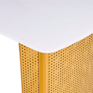 English Elm Modern Marble Glass Dining Table Gold Dual Pedestal Base Seats Eight Elegant W5123P397494