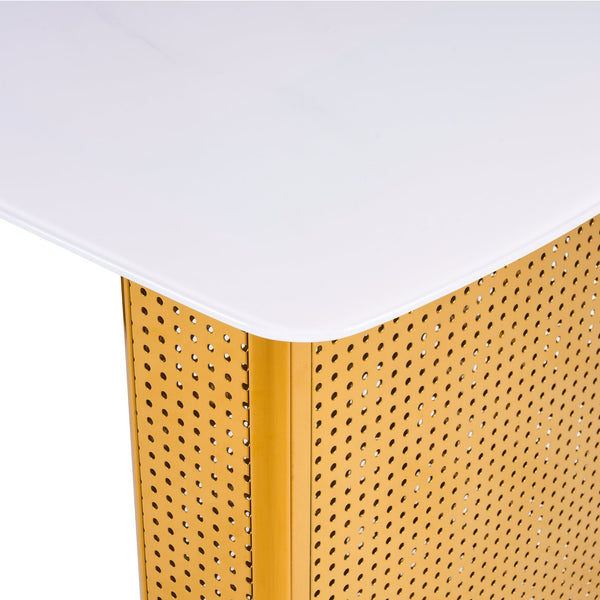 English Elm Modern Marble Glass Dining Table Gold Dual Pedestal Base Seats Eight Elegant W5123P397494