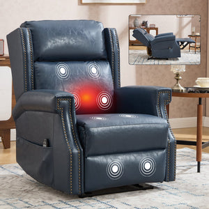 English Elm Emon's Overstuffed Chenille Power Lift Recliner with Massage Heat and Charging Ports Blue W1803S00087