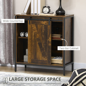 English Elm Homcom Farmhouse Buffet Cabinet With Sliding Barn Door, Adjustable Shelf & Rustic Metal Frame Storage W2225P217393