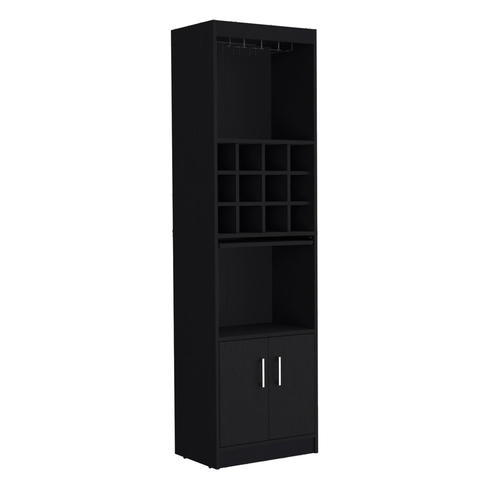 English Elm Kevil 71-Inch Tall Bar Cabinet with 12-Bottle Cubbies, Stemware Rack, Pull-Out Shelf, Modern Storage Black 42 L x 19 W x 9 H B070P188835