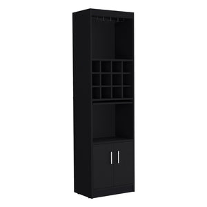 English Elm Kevil 71-Inch Tall Bar Cabinet with 12-Bottle Cubbies, Stemware Rack, Pull-Out Shelf, Modern Storage Black 42 L x 19 W x 9 H B070P188835