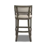 English Elm Paris 30.5” Farmhouse Bar Stool With Backrest, Light Beige Linen