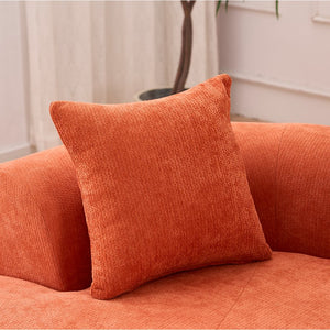 English Elm Crescent-shaped Chenille Sofa Curved Low-back Two-seater with Cloud-like Deep Cushions Orange W2012P375749