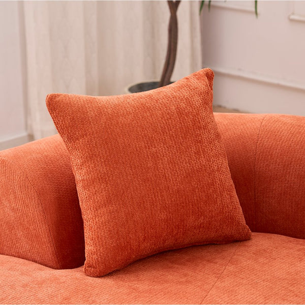 English Elm Crescent-shaped Chenille Sofa Curved Low-back Two-seater with Cloud-like Deep Cushions Orange W2012P375749