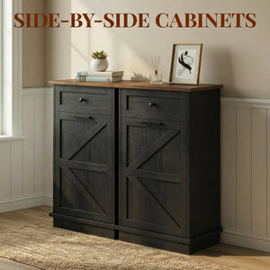 English Elm Tilt Out Trash Cabinet with Storage Drawer Conceals 10 Gallon Bin Pet Proof Brown+Black T5831P489253