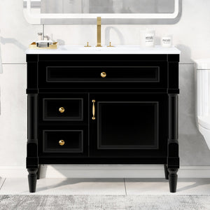 English Elm 36" Bathroom Vanity With Elegant Ceramic Sink, Adjustable Storage, And Sleek Black Finish For Modern Style N725P356064B