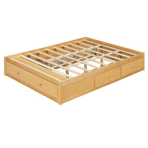 English Elm Queen Platform Storage Bed with Hydraulic Lift Footboard and Four Drawers Antique Finish Natural LP000139AAN