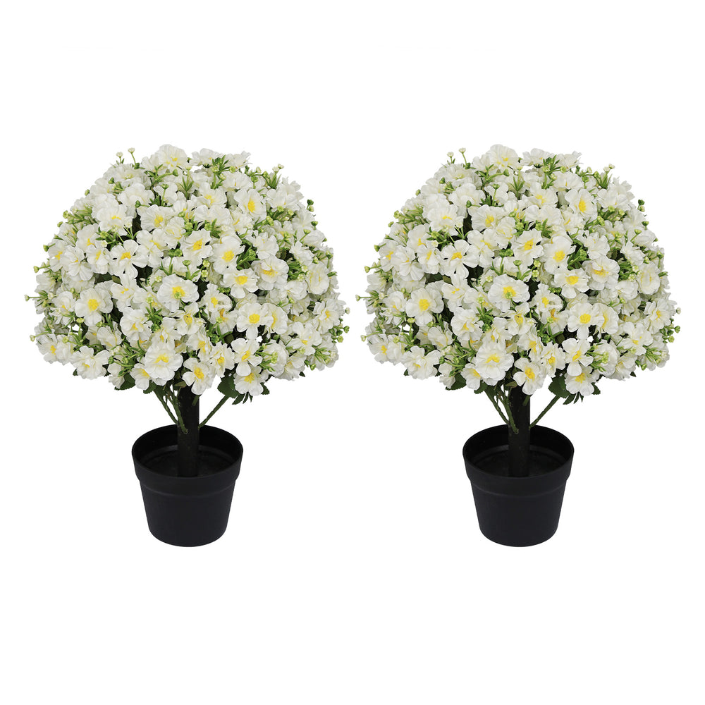 English Elm 24-inch Faux Snow Lotus Potted Arrangement Uv Resistant Lifelike Floral Set of Two Green,White W2945P458455