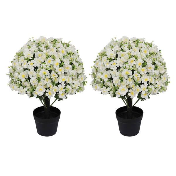 English Elm 24-inch Faux Snow Lotus Potted Arrangement Uv Resistant Lifelike Floral Set of Two Green,White W2945P458455