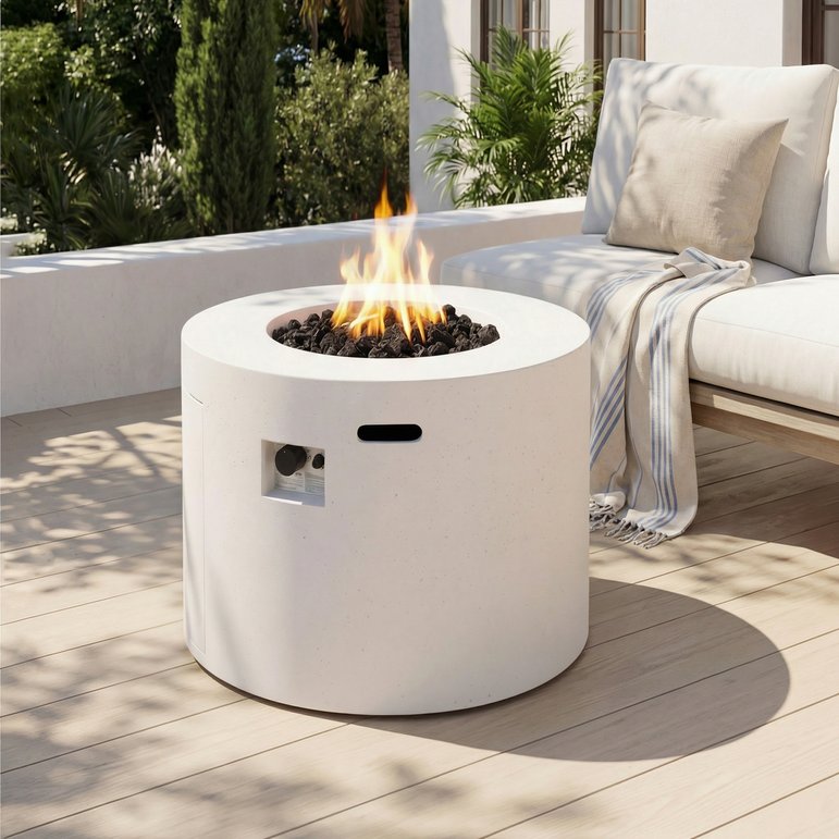 English Elm 31" Round Mgo Concrete Propane Fire Pit 40000 Btu Outdoor Patio Entertaining N772P390486W