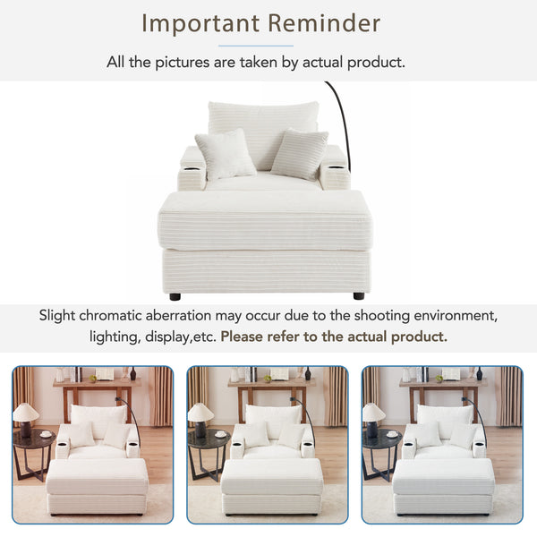 English Elm 41.7" Modern Single Sofa Couch With Movable Ottoman, Usb Ports, Hidden Storage & Cup Holders In Beige N719S001841A