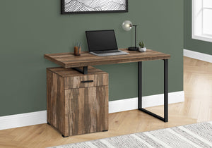 English Elm Computer Desk with Reversible Storage Drawer & Compartment, 48" Floating Brown Laminate Top, Black Metal Frame B2710P219939