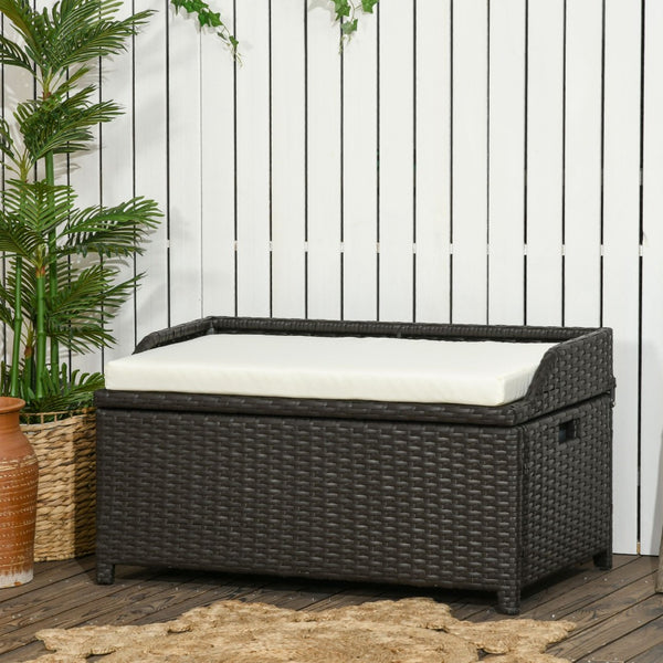 English Elm Outsunny Outdoor Wicker Storage Bench With Cushion, Waterproof Interior, Durable Rattan Patio Box W2225P200808-GIGA