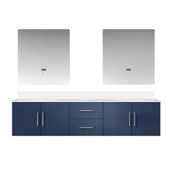 English Elm Navy Double Bath Vanity 80in W x 22in D with Cultured Marble Top, Soft-Close Storage & 30in LED Mirrors for Durable, Spacious Bathroom Luxe B2731S00884