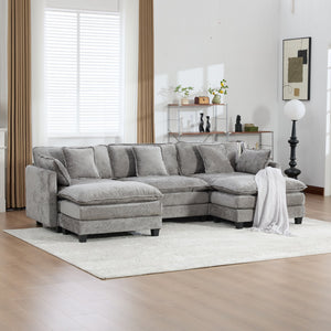 English Elm Cloud Modular Three Seat Sofa Chenille Upholstered with Double Layer Cushions for Living Room Gray W1143S00061