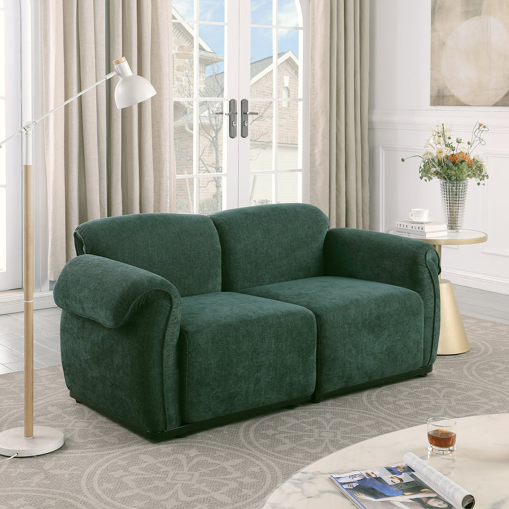 English Elm 102 Inch Linen Modular Sectional Sofa with Hidden Storage and Cloud Cushion Comfort Green W1099S00202