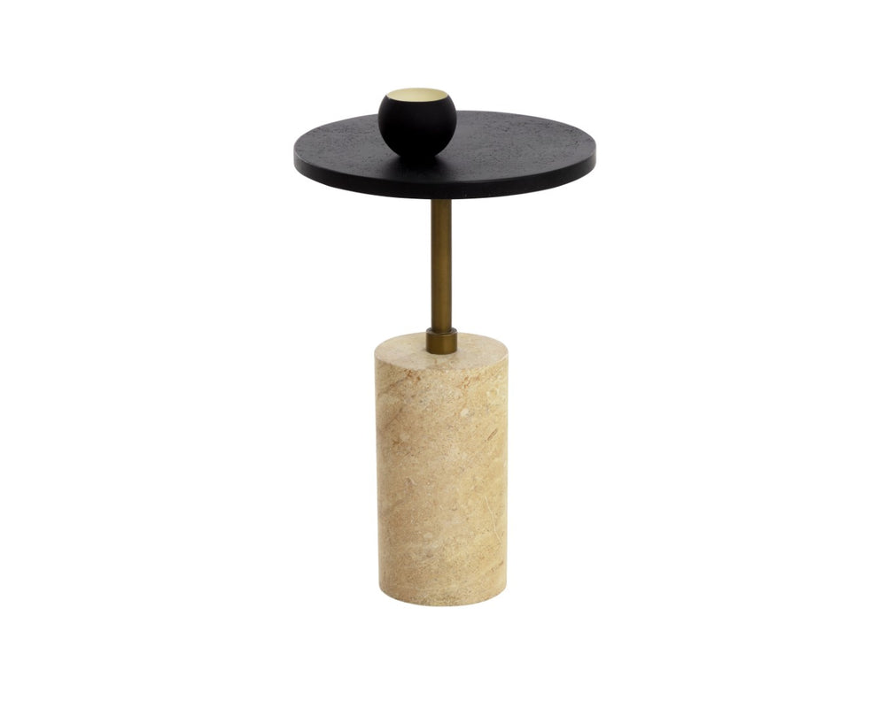 Sunpan SALDO Sculptural End Table - Industrial Chic Accent Piece with Concrete & Travertine Finish for Any Space 112582