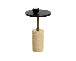 Sunpan SALDO Sculptural End Table - Industrial Chic Accent Piece with Concrete & Travertine Finish for Any Space 112582