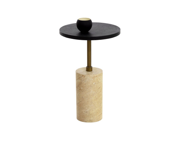 Sunpan SALDO Sculptural End Table - Industrial Chic Accent Piece with Concrete & Travertine Finish for Any Space 112582