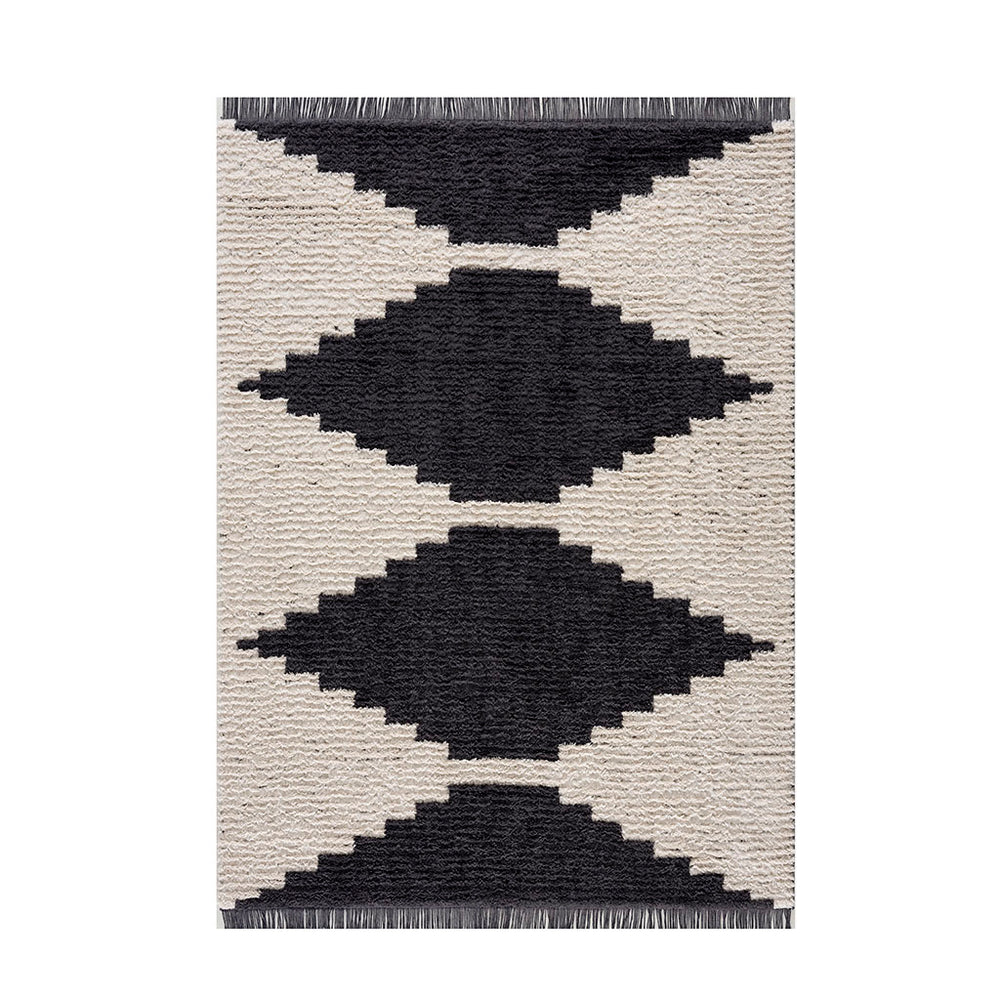 JLA Home Madison Park - Black Madison Park Amanda Area Rug — Plush High-Pile Black & Ivory Geometric Design, Machine-Woven Comfort and Grip MP35-7596