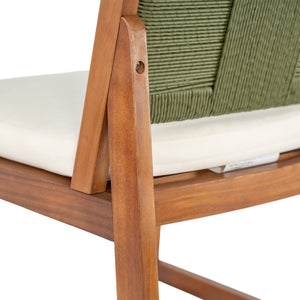 English Elm Outdoor Acacia Wood Barstools Set of 2 Wicker Back Patio Seating with Cushions Cream,Green,Teak N773P358719G