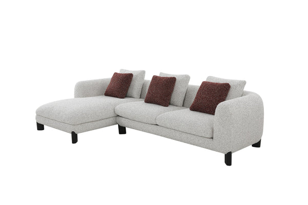 English Elm Mardi Maroon & Beige Tweed Sectional Sofa with 3 Accent Pillows, Bouclé Upholstery, 880lb Capacity B2726S00436