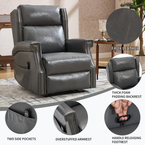 English Elm Emon's Overstuffed Chenille Power Lift Recliner with Massage Heat and Charging Ports Grey W1803S00088