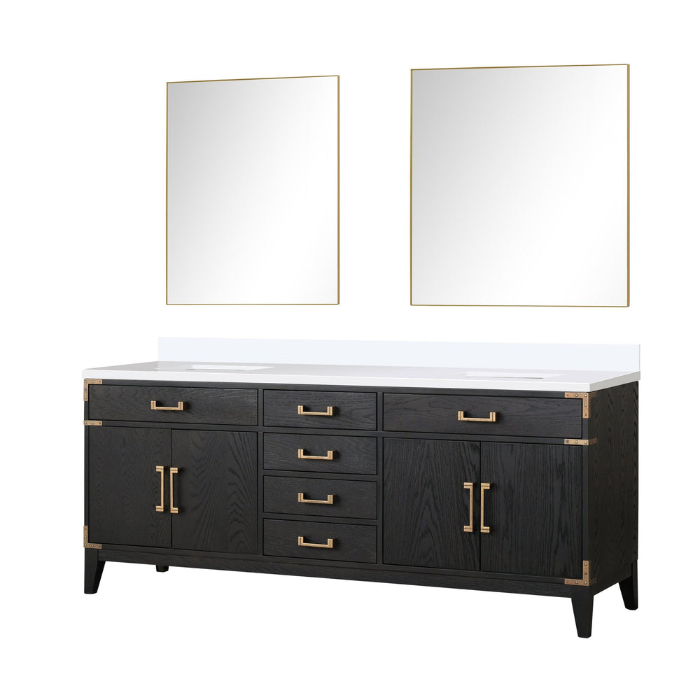English Elm Black Oak Double Bath Vanity With White Quartz Top, 36" Mirrors, Ample Storage & Soft-Close Features B2731S02156