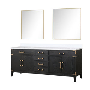 English Elm Black Oak Double Bath Vanity With White Quartz Top, 36" Mirrors, Ample Storage & Soft-Close Features B2731S02156